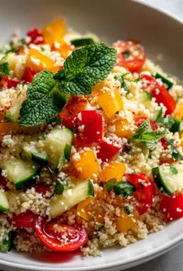 Bunter Couscous Salat mit frischem Gemüse und Kräutern genießen