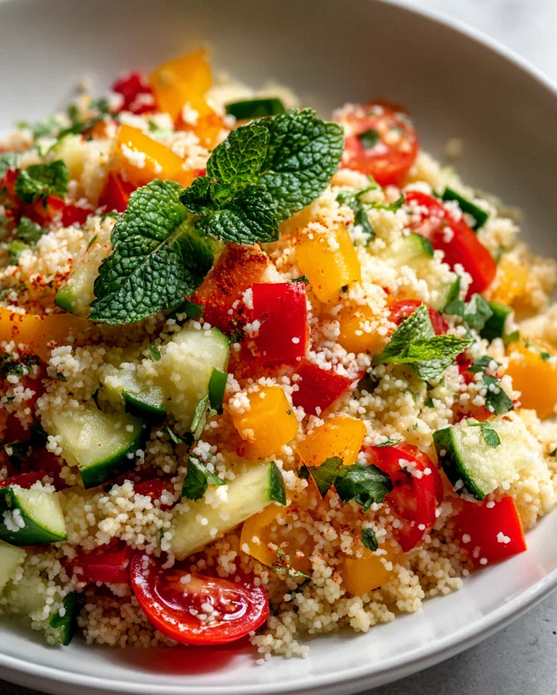 Bunter Couscous Salat mit frischem Gemüse und Kräutern genießen – Schritt 1