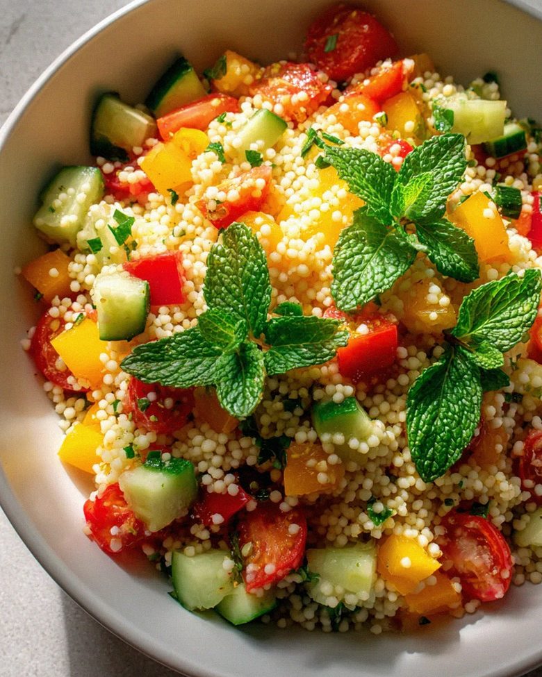 Bunter Couscous Salat mit frischem Gemüse und Kräutern genießen – Schritt 2