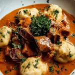 Butterzartes Rahmgulasch mit Serviettenknödel