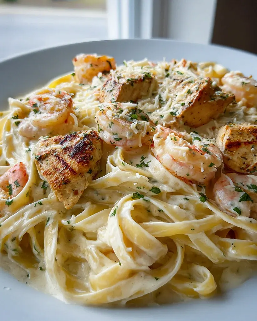 Cremige Hähnchen-Garnelen Alfredo Pasta – Dein Lieblingsrezept!