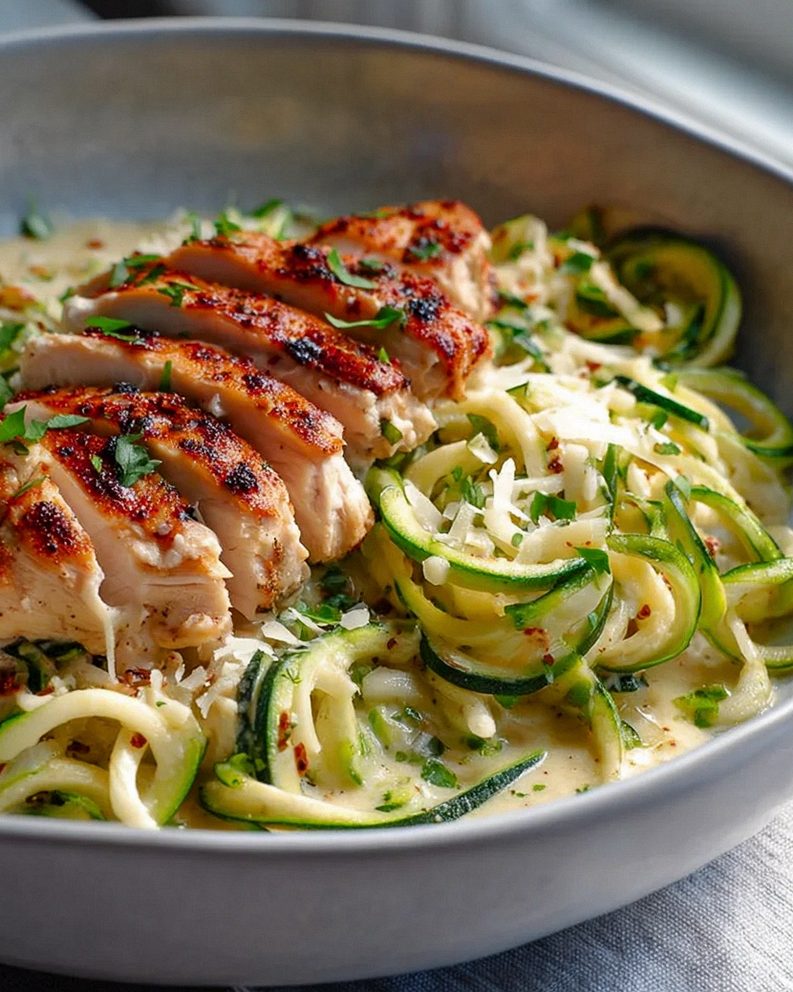 Cremiges Zucchini Noodle Chicken Alfredo: Gesund & Schnell