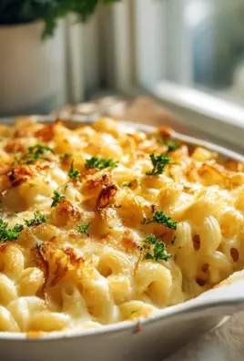 Französisches Macaroni Gratin mit Gruyère und knusprigen Schalotten