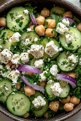 Gurkensalat mit Feta und Kichererbsen