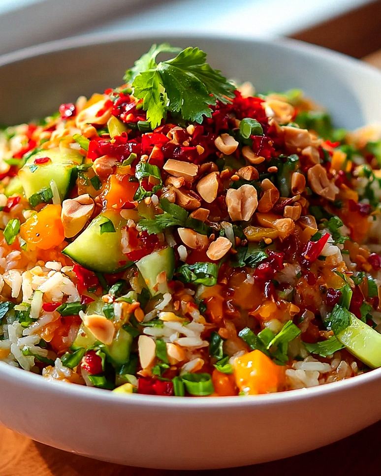 Knuspriger Erdnuss-Chili Reissalat: Das perfekte Sommer-Rezept!