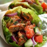 Köstliches Low Carb Hähnchen Gyros Salat Wrap mit Tzatziki