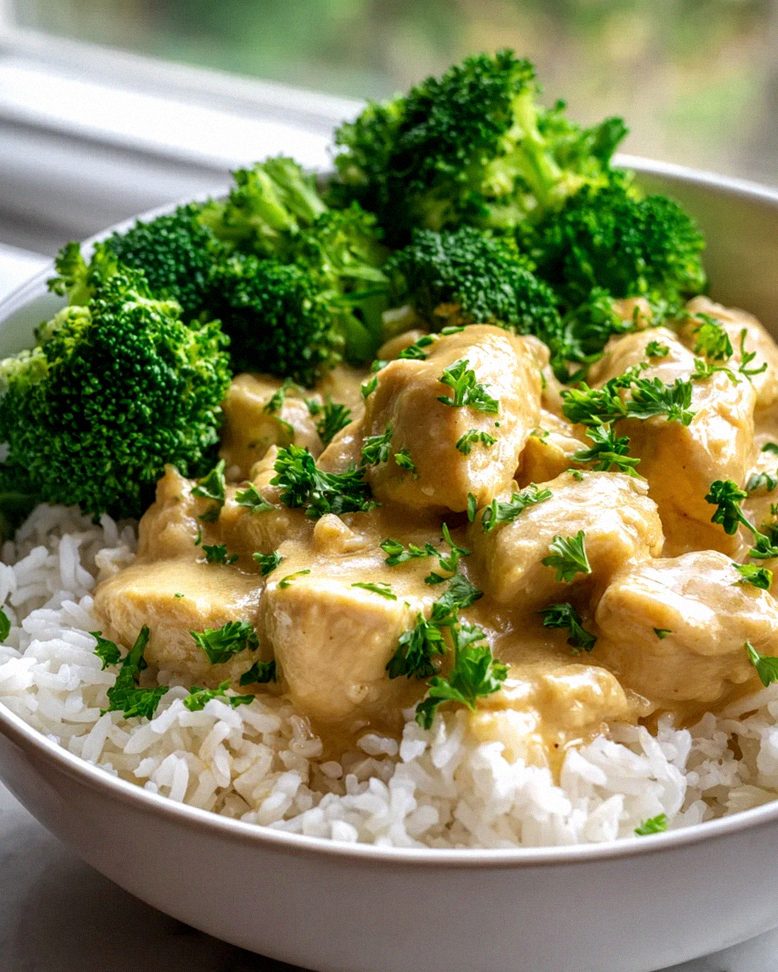 Leckere cremige Hähnchen Bowl mit Reis und frischem Brokkoli – Schritt 2