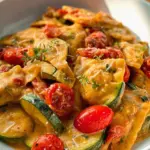 Leckere Cremige Maultaschenpfanne mit Zucchini & Tomaten