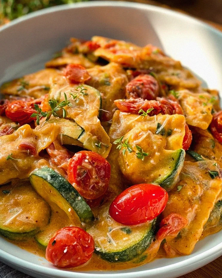 Leckere Cremige Maultaschenpfanne mit Zucchini & Tomaten