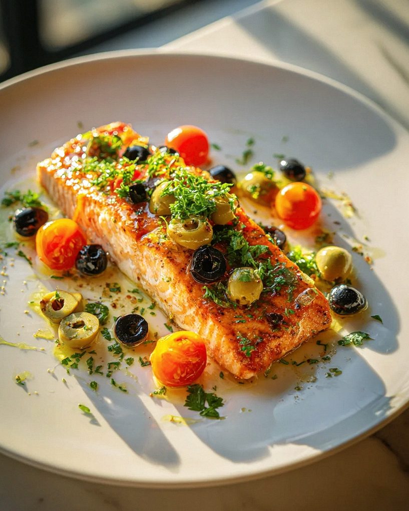 Mediterraner Zitronenlachs mit Oliven – Lecker und gesund!
