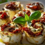 Ofen Feta Röllchen mit getrockneten Tomaten und Basilikum Rezept