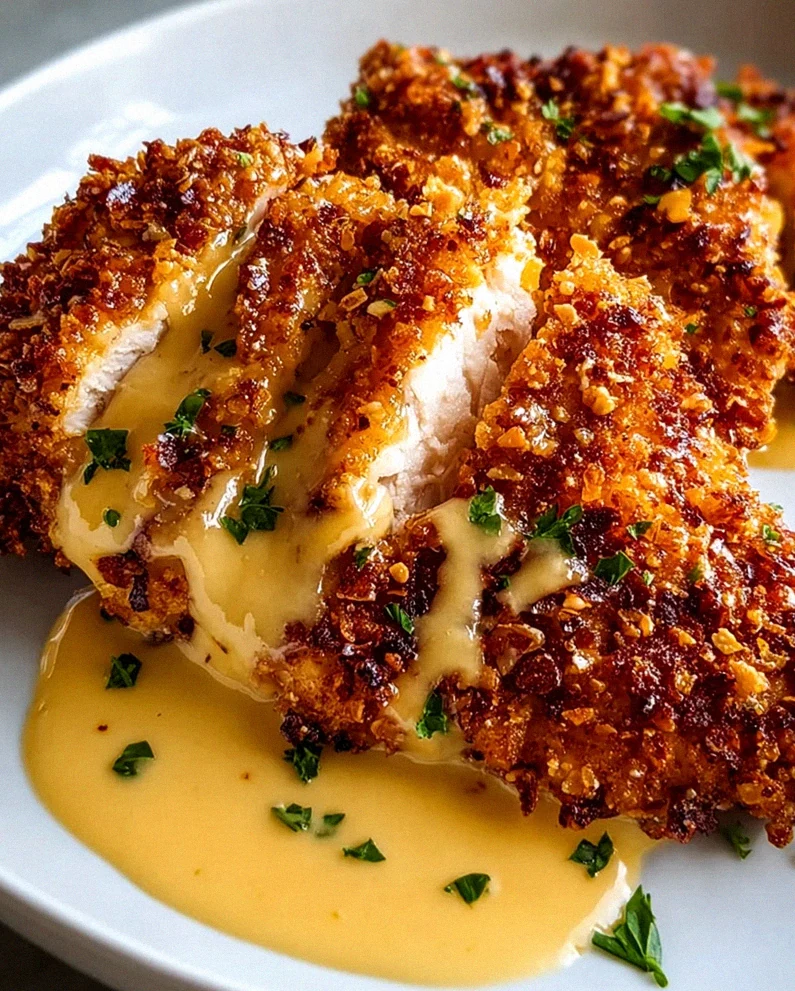 Pretzel Chicken mit Senf-Cheddar-Sauce – Leckeres Rezept! – Schritt 1