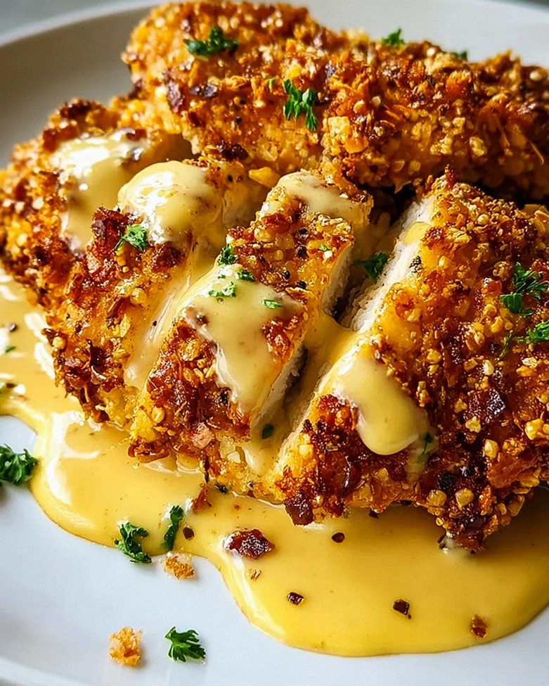 Pretzel Chicken mit Senf-Cheddar-Sauce – Leckeres Rezept! – Schritt 2