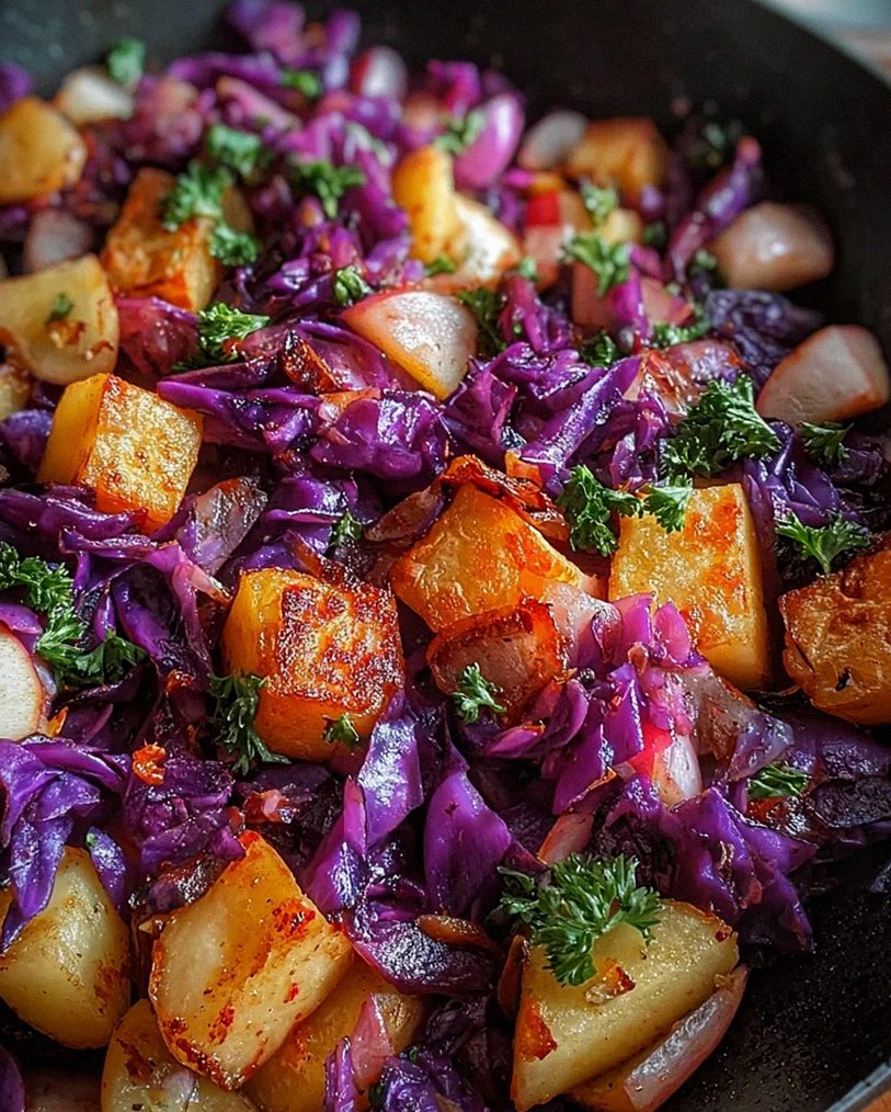 Rotkohl Pfanne mit Kartoffeln