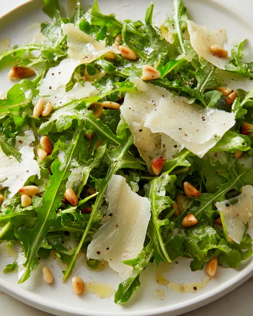 Rucola Salat mit Parmesan und Pinienkernen – frisch genießen!