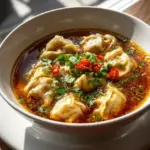 Scharfe Sichuan Wonton Suppe mit feuriger Chili-Knoblauch-Sauce