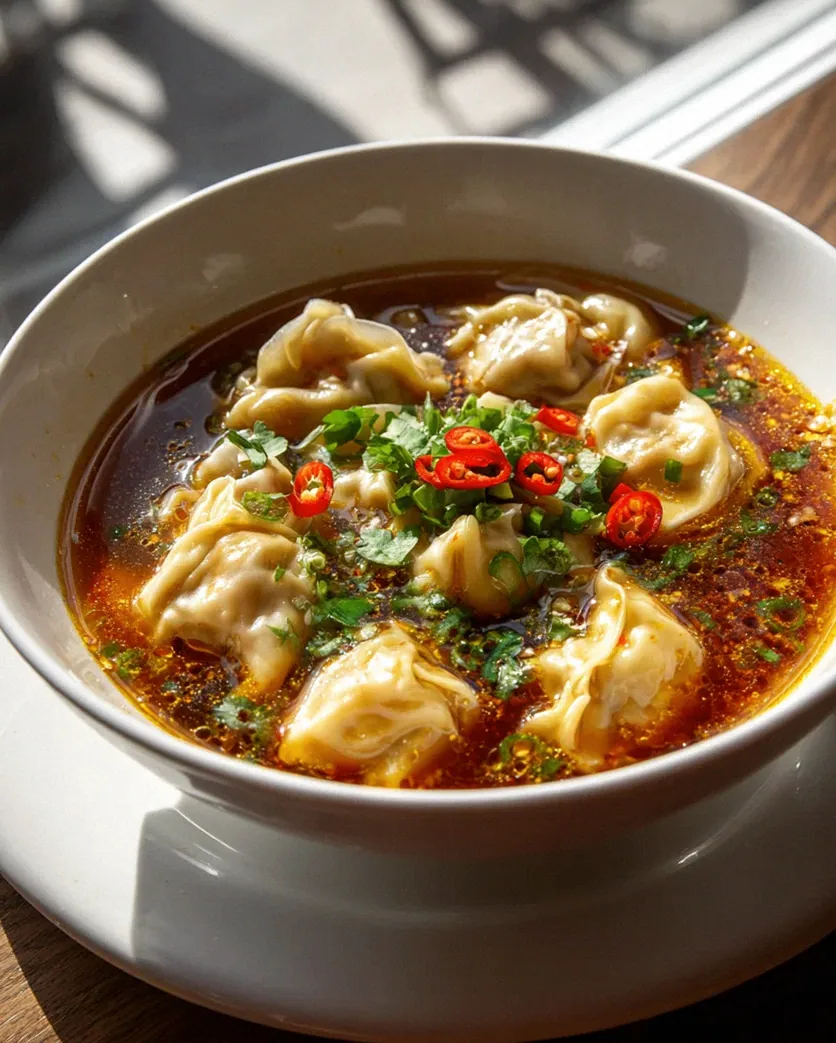 Scharfe Sichuan Wonton Suppe mit feuriger Chili-Knoblauch-Sauce – Schritt 1