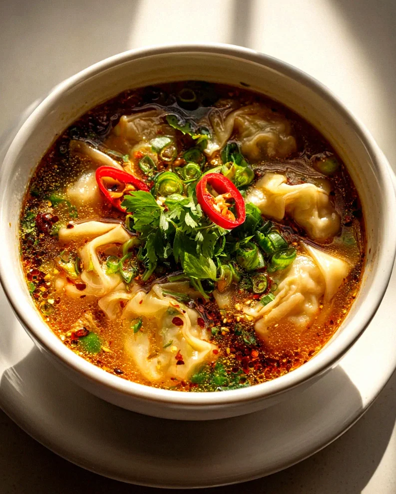 Scharfe Sichuan Wonton Suppe mit feuriger Chili-Knoblauch-Sauce – Schritt 2