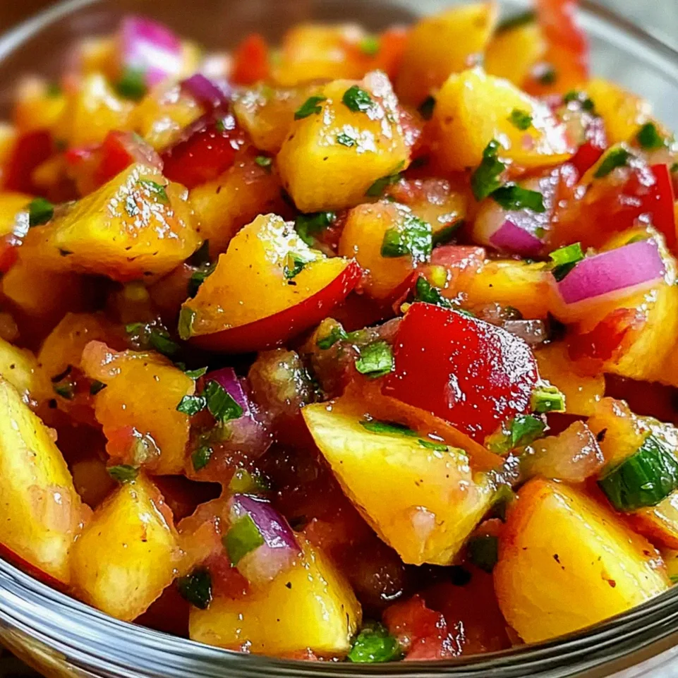 Süßer würziger Pfirsichsalsa für Sommernachmittage