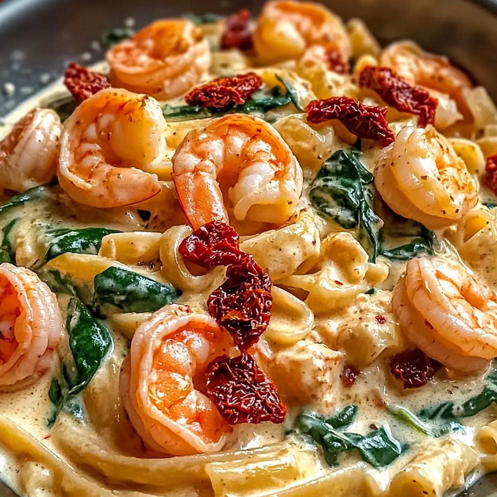 Tomate Garnelen mit Spinat Pasta in 30 Minuten